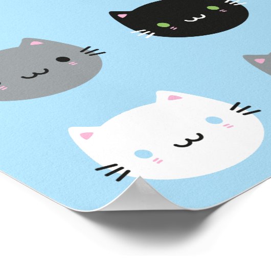 Poster Cute Cats & Kawaii Kittens (bleu) (Coin)