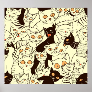 Poster Cute Cats Vintage Motif papier peint