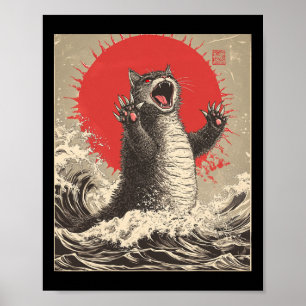 Poster Cute Catzilla Chat Japonais Art Drôle Chat