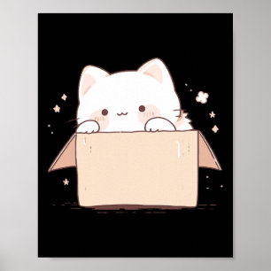 Poster Cute Chat Blanc Dans Une Boîte Carton Japonais Kaw