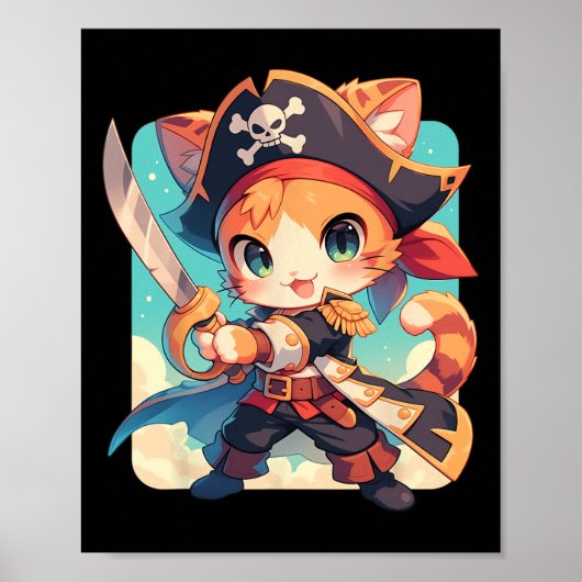 Poster Cute Chat Comme Pirate Kawaii Anime (Devant)