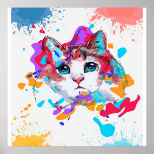 Poster Cute Chat En Aquarelles Idée Cadeau, Funny Kitten