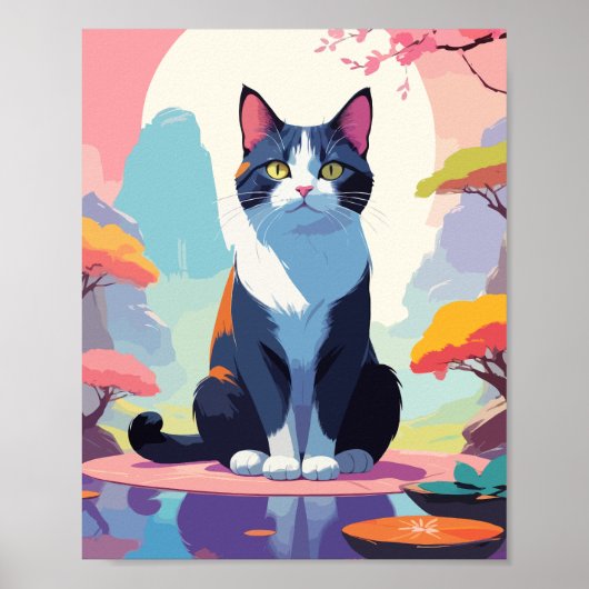 Poster Cute chat en étang (Devant)