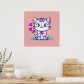 Poster Cute Chat Kitten avec Coeurs Valentine Inspiré | (Cuisine)