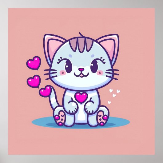 Poster Cute Chat Kitten avec Coeurs Valentine Inspiré | (Devant)