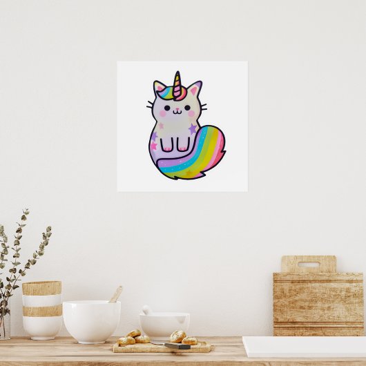 Poster Cute chat licorne arc-en-ciel (Cuisine)