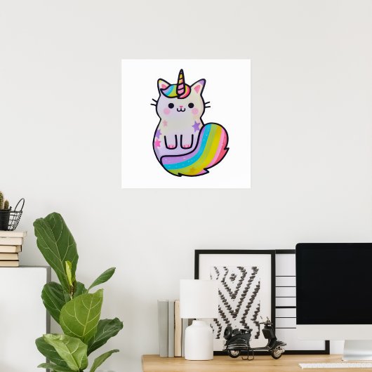 Poster Cute chat licorne arc-en-ciel (Bureau à domicile)