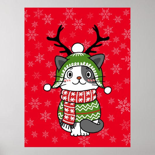 Poster Cute Chat Noël Stocking fourchettes Galore (Devant)