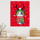 Poster Cute Chat Noël Stocking fourchettes Galore (Cuisine)