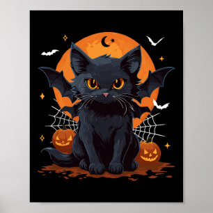 Poster Cute Chat Noir Avec Ailes De Chat Citrouille Femme