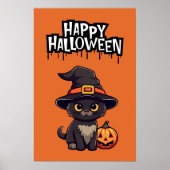 Poster Cute Chat Noir Avec Citrouille Jack-o'-lantern (Devant)