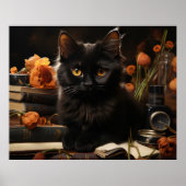Poster Cute Chat noir et Fleurs (Devant)