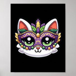 Poster Cute Chat Whimsical En Masque Mardi Gras Festif
