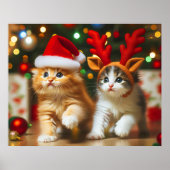 Poster Cute chatons avec le Père Noël et casquettes de re (Devant)