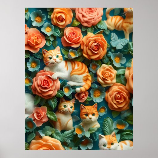 Poster Cute Chats et Fleurs Design (Devant)