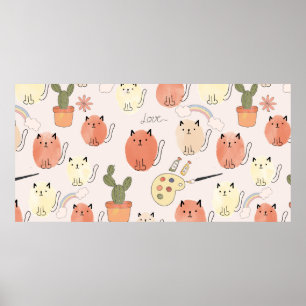 Poster Cute chats sans couture motif