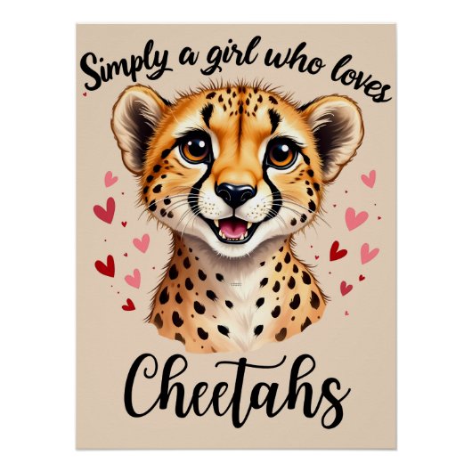 Poster Cute Cheetah Lover Faune Art avec accents de coeur (Devant)