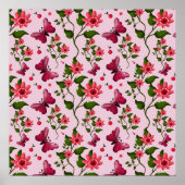 Poster Cute Cherry Butterfly Pattern, Glossy Kawaii Fruit (Devant)