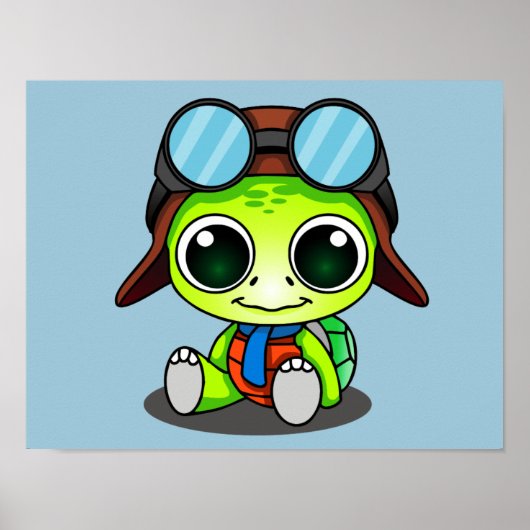 Poster Cute Chibi Aviator Turtle (Devant)