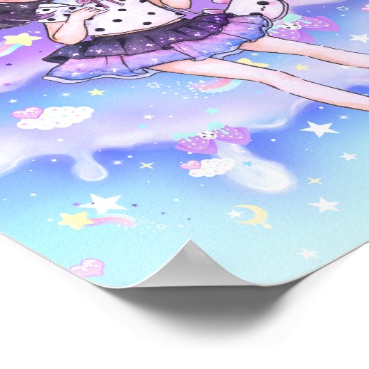 Poster Cute chibi fille dans kawaii pastel galaxy (Coin)