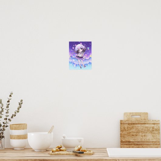 Poster Cute chibi fille dans kawaii pastel galaxy (Cuisine)