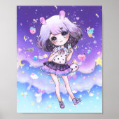 Poster Cute chibi fille dans kawaii pastel galaxy (Devant)