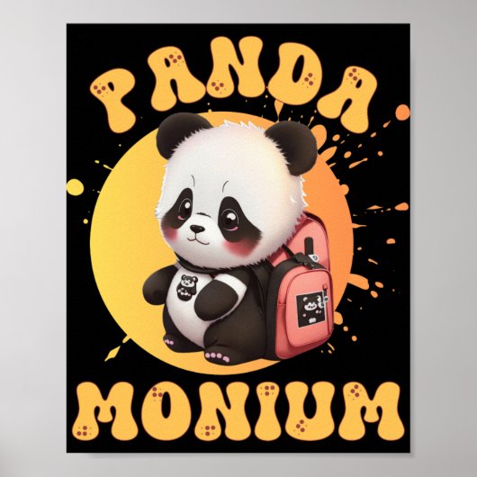 Poster Cute Chibi Kawaii Panda Name School Year On Back B (Devant)