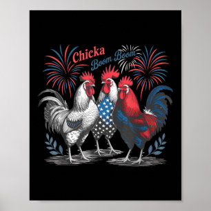 Poster Cute Chicka Boom Boom Drôle Poulet 4 juillet Pa