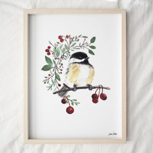 Poster Cute Chickadee Watercolor Art Print