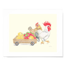 Cute Chicken Family Strawberries Nursery Art  