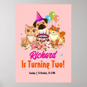 Poster Cute Chien Chiot Puppy Theme Fête d'Anniversaire d