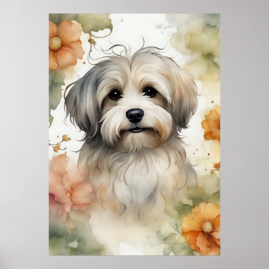 Poster Cute chien Havanais en aquarelle (Devant)