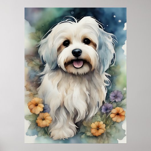 Poster Cute chien Havanais en aquarelle (Devant)