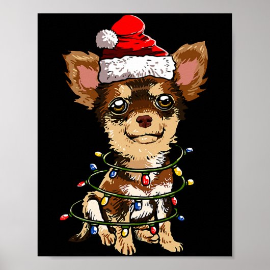 Poster Cute Chihuahua Santa Christmas Tree Lights Xmas Do (Devant)