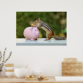 Poster Cute Chipmunk avec Funny Money Piggy Bank Photo (Cuisine)