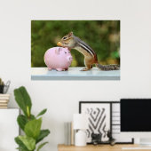 Poster Cute Chipmunk avec Funny Money Piggy Bank Photo (Bureau à domicile)