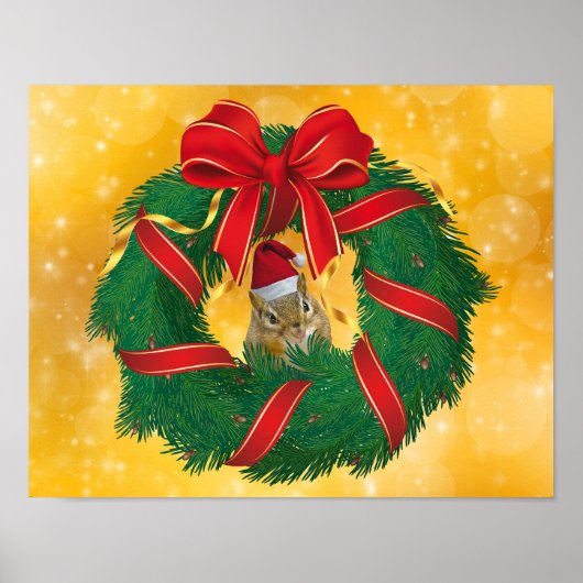 Poster Cute Chipmunk couronne de Noël (Devant)