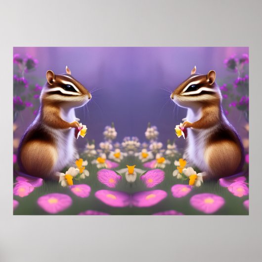 Poster Cute Chipmunks in Flowers (Devant)