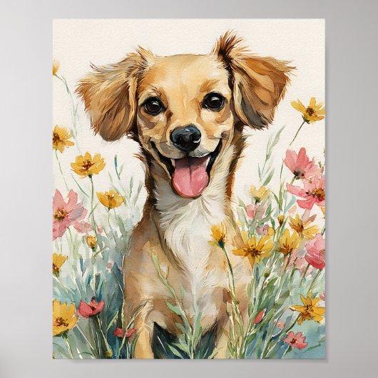Poster Cute Chiweenie Aquarelle Art - Happy Dachshund Ch (Devant)