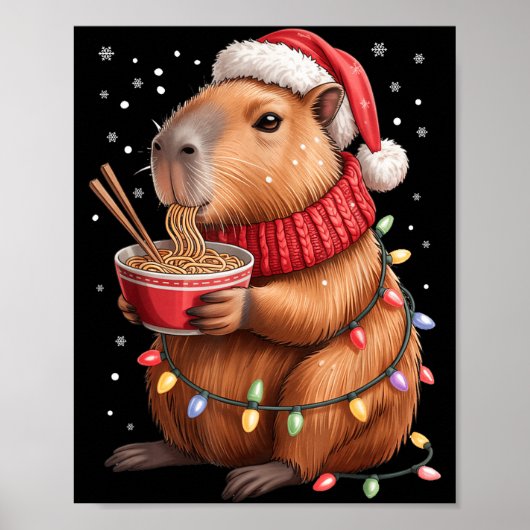 Poster Cute Christmas Capybara With Ramen Bowl Holiday Te (Devant)
