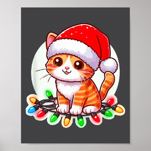 Poster Cute Christmas Cat In Santa Hat (Devant)