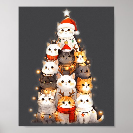 Poster Cute Christmas Cats Tree Lights Holiday Kittens Il (Devant)