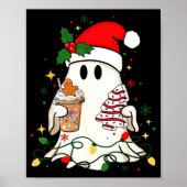 Poster Cute Christmas Ghost Coffee Tree Cake Xmas Lights (Devant)