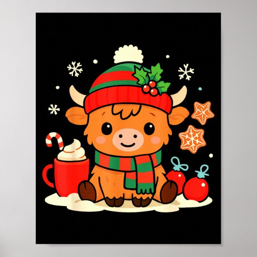 Poster Cute Christmas Highland Cow Heifer Xmas Farm Anima (Devant)