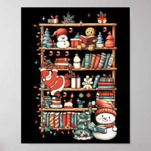 Poster Cute Christmas Librairie Père Noël Lecture Livres 