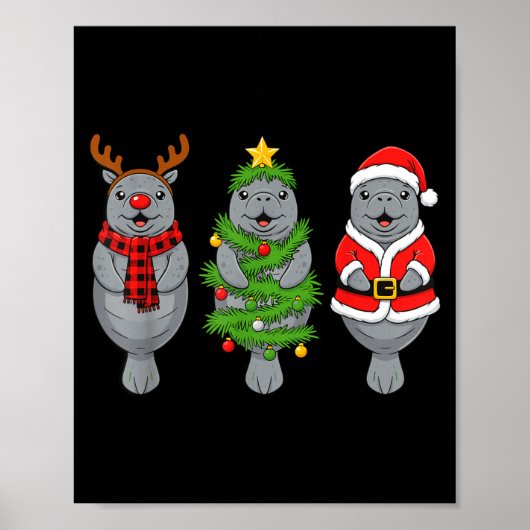Poster Cute Christmas Manatee Shirt, Holiday Manatee Sant (Devant)