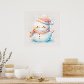 Poster Cute Chubby Aquarelle Snowman (Cuisine)