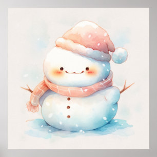 Poster Cute Chubby Aquarelle Snowman