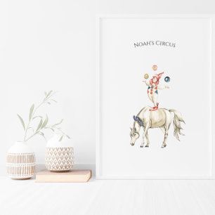 Poster Cute Circus Horse and Clown Carnival Nursery