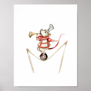 Poster Cute Circus Mouse With Trumpet Carnival Nursery